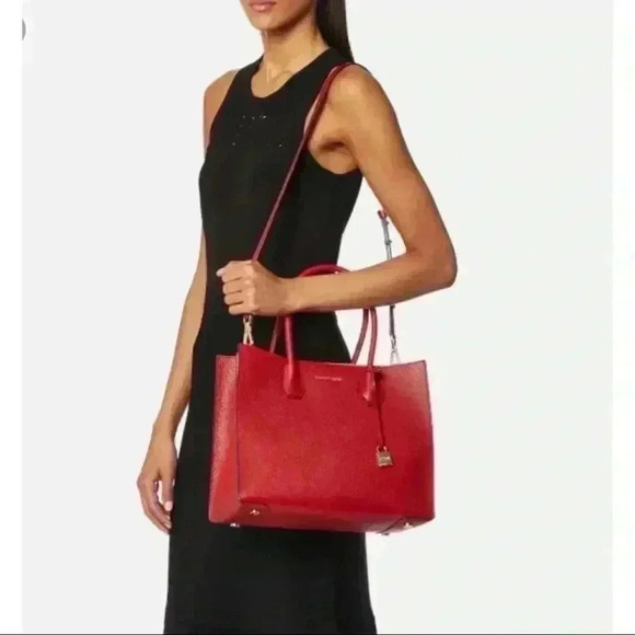 NWT MICHAEL KORS Large Red Mercer Tote Bag - Picture 2 of 5